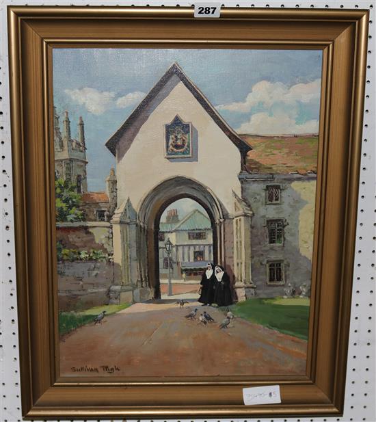 Sullivan Pugh, oil, Nuns by a gateway